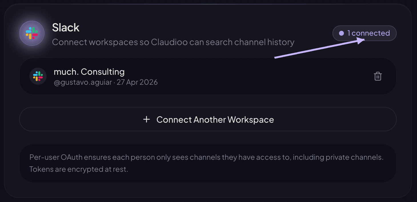 Claudioo — Slack connected