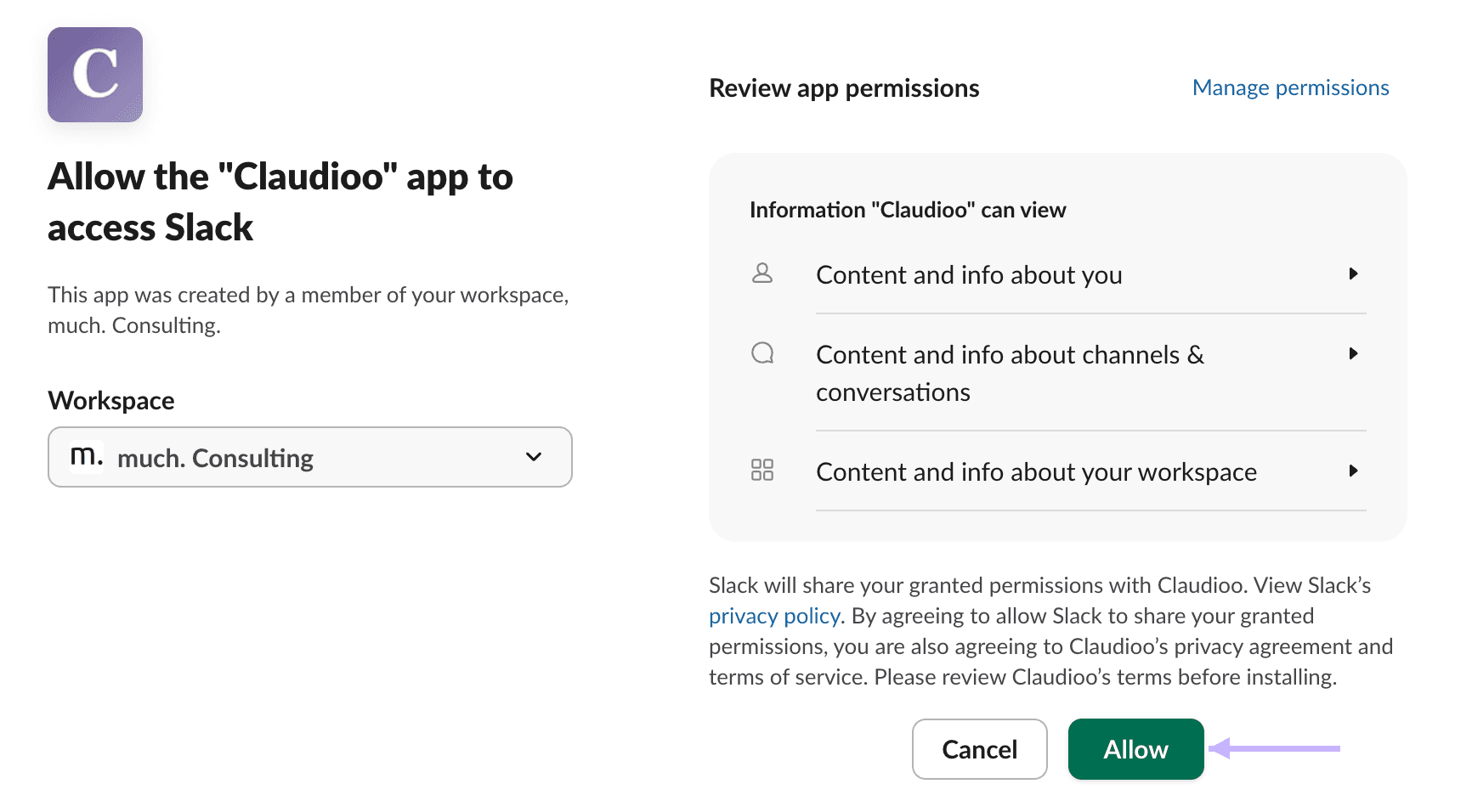 Slack — authorization screen