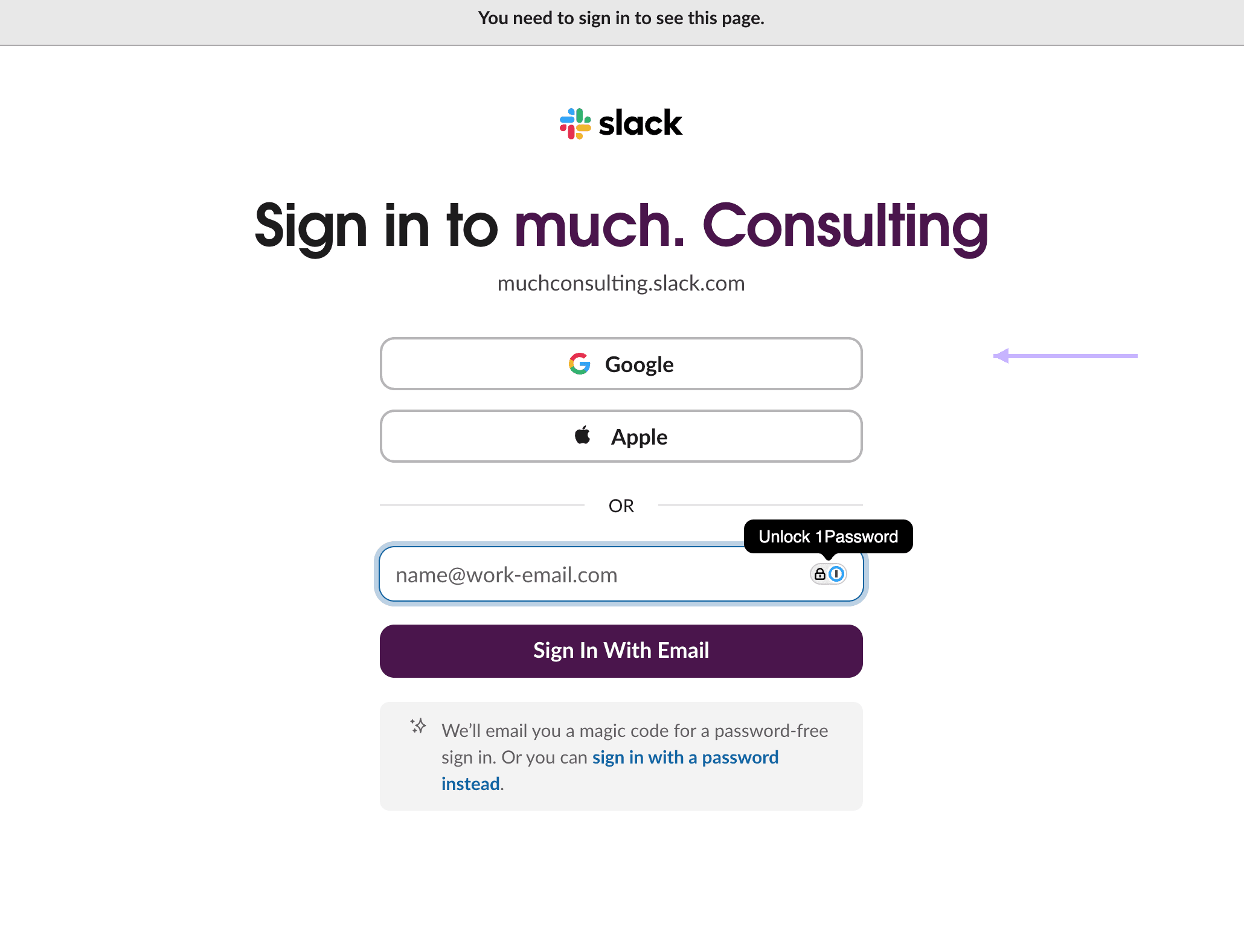 Slack — sign in with Google